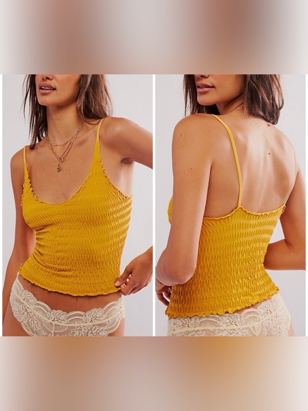 NWT Free People FP Intimately Pucker Up Seamless Cami - yellow gold - XS/S